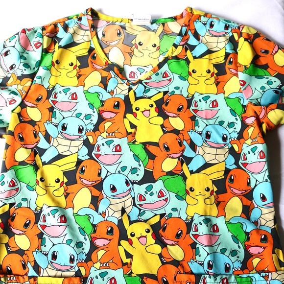 Scrubstar Pokemon V Neck Scrub Top Womens Medium Nurse Workwear - Picture 1 of 6